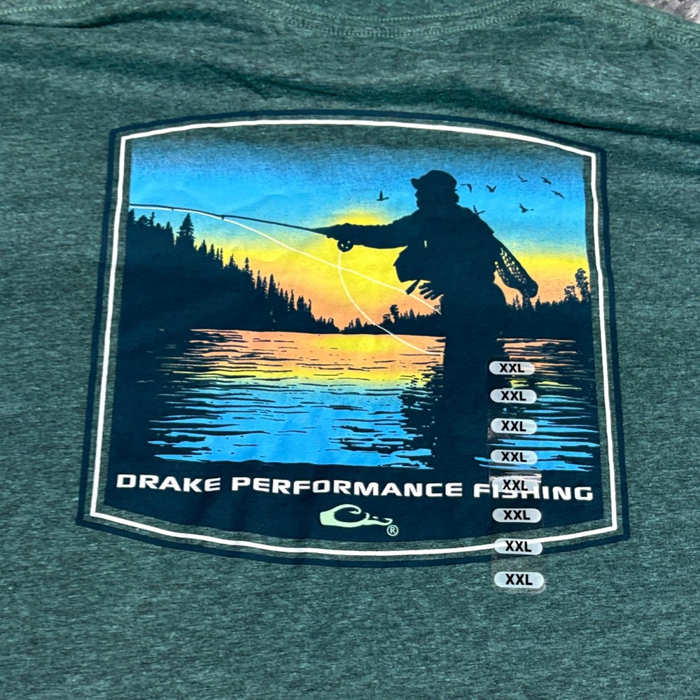 Drake Performance Fishing Green Performance Crew Neck T-Shirt - Men's